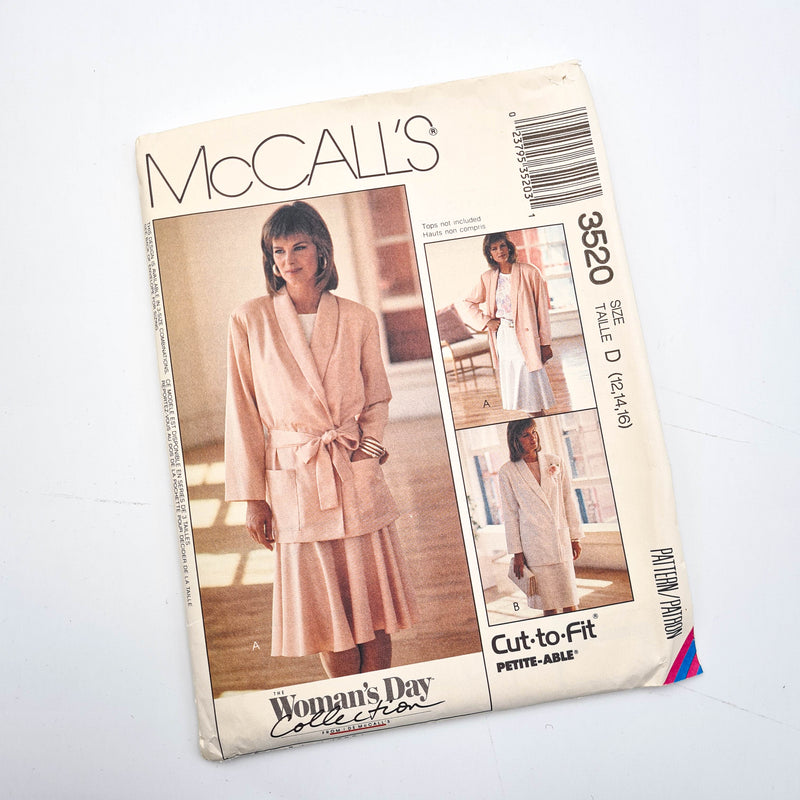 McCall's 3520 | Adult Unlined Jacket, Belt + Skirt - Sizes 12-14-16