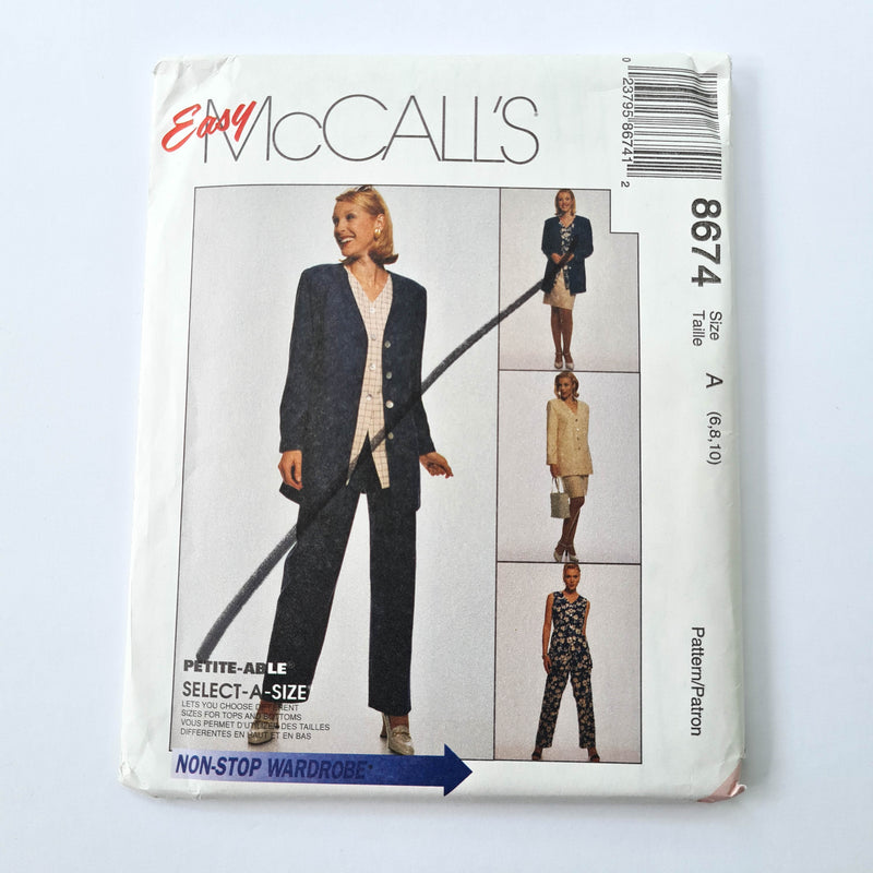 McCall's 8674 | Adult Unlined Jacket, Vest, Pull-On Pants, and Skirt | Sizes 6,8,10