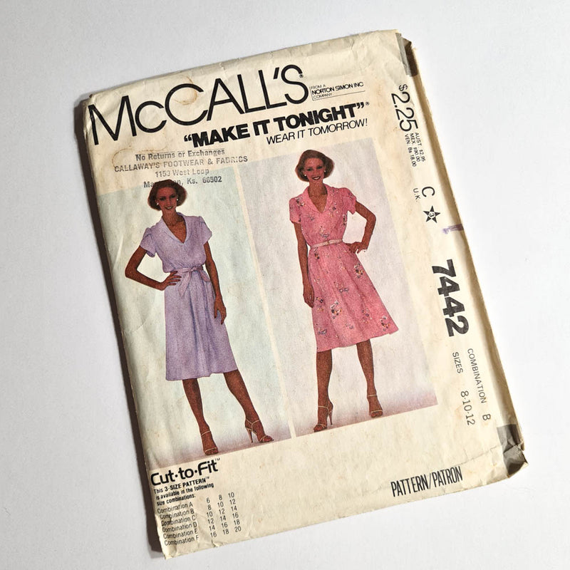 McCall's 7442 | Adult Dress and Belt | Sizes 8 - 10 - 12