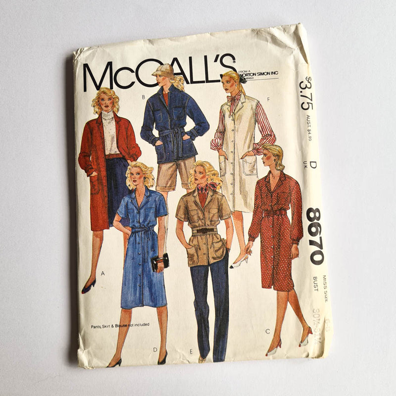 McCall's 8670 | Adult Coat-Dress, Shirt-Jacket, Jumper, and Belt | Sizes 6-8