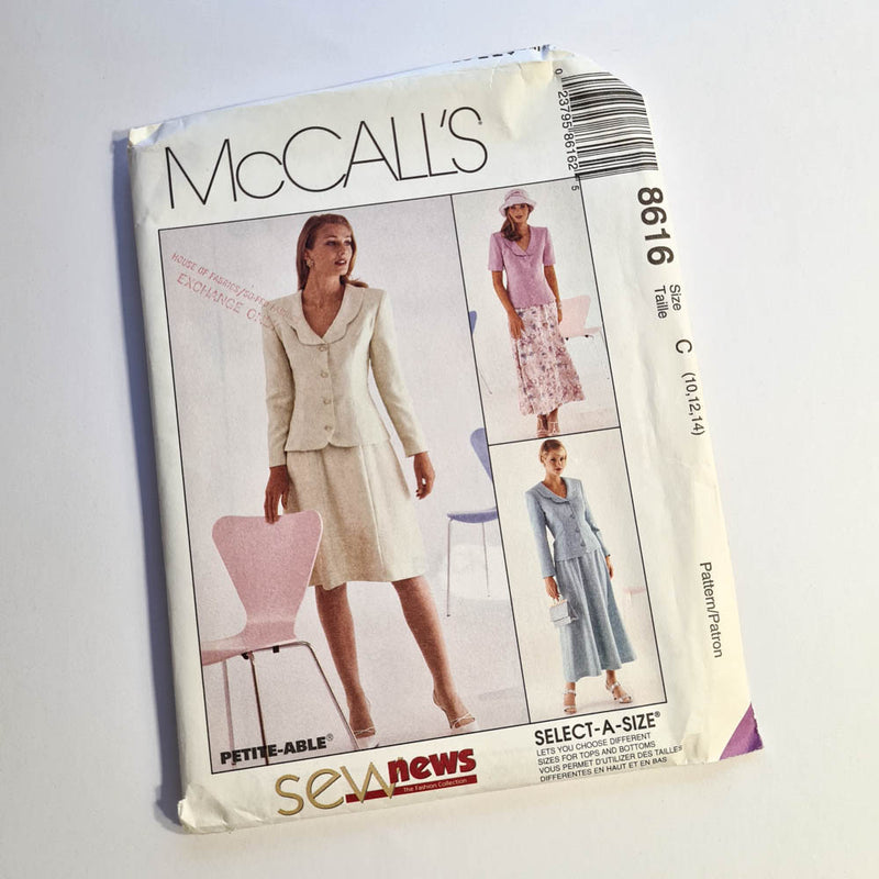 McCall's 8616 | Adult Lined or Unlined Jacket and Skirt | Sizes 10 - 12 - 14