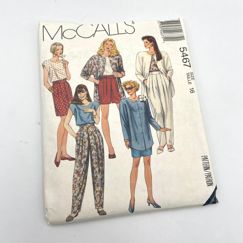 McCall's 5467 | Adult Unlined Jacket, Top, Skirt and Pants in Two Lengths | Size 16