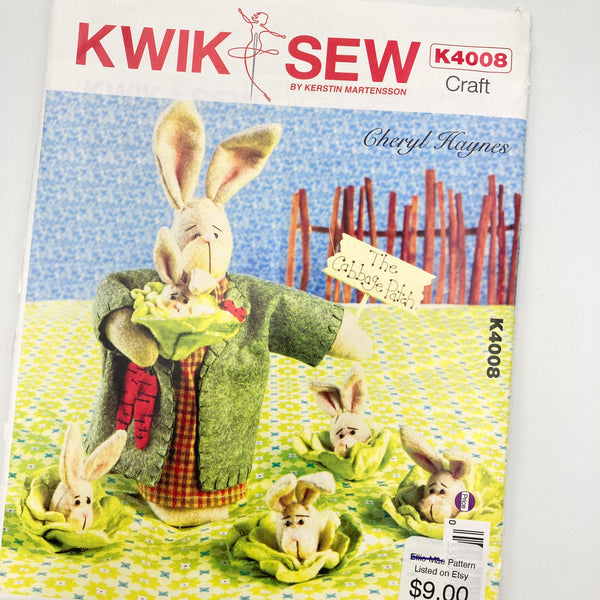 Kwik Sew 4008 | Craft Pattern - Mamma Bunny + Baby Bunny Cabbages | Uncut, Unused, Factory Folded Sewing Pattern