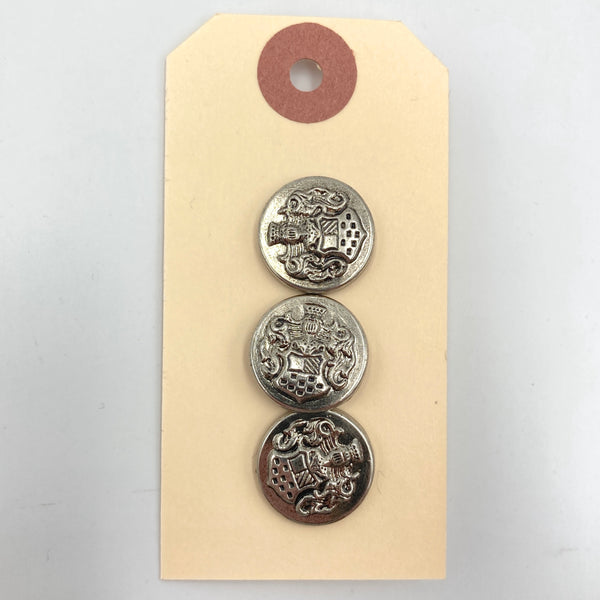 3/4" Silver Plastic Crest Buttons | Set of 3