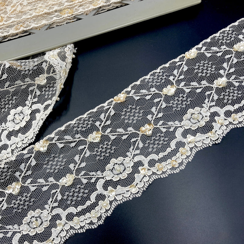 Ely | Hand Beaded Pearl & Sequin Lace