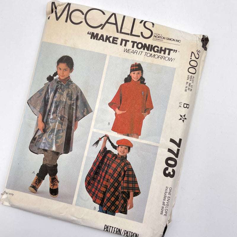 McCall's 7703 | Children's Poncho | All Sizes