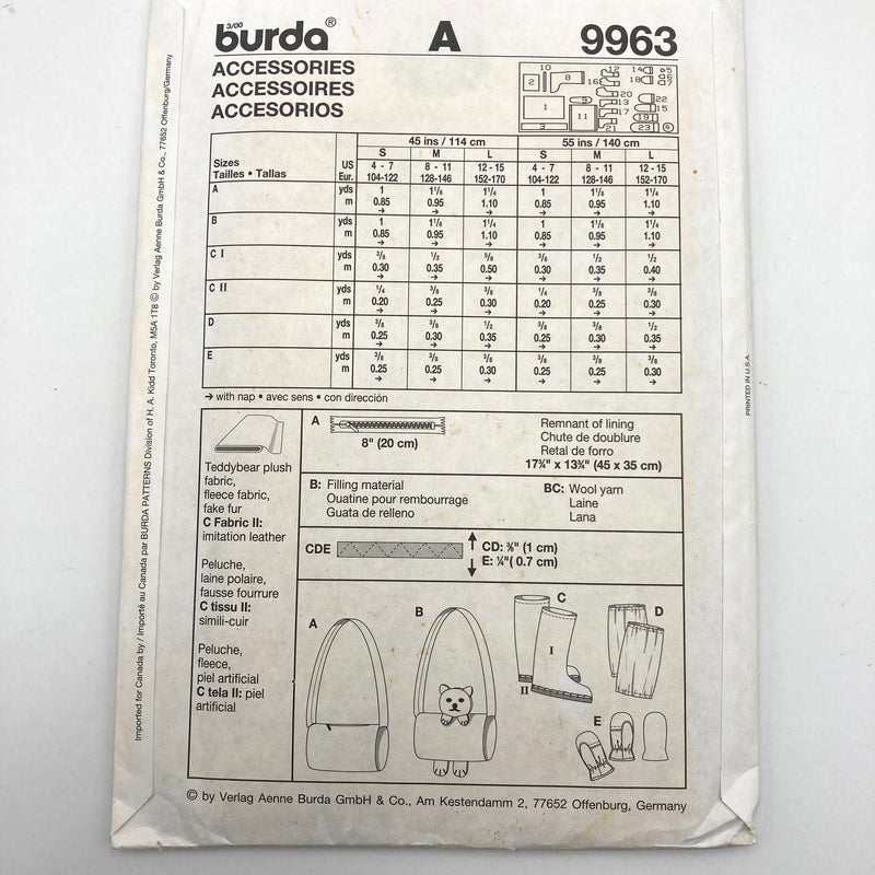 Burda 9963 | Children's Accessories | Size 4-15