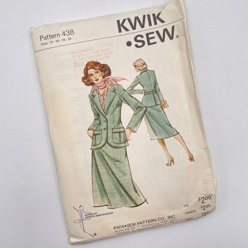 Kwik Sew 438 | Adult Blazer & Skirt | Sizes 14-20