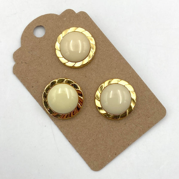 3/4" Gold and White | Plastic Buttons | Set of 3