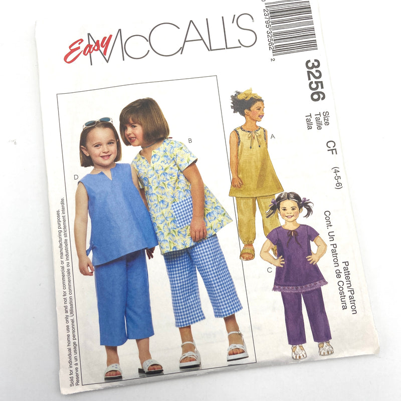 McCall's 3256| Child's Top in Two Lengths and Pull-on Pants in Two Lengths | Size 4-6