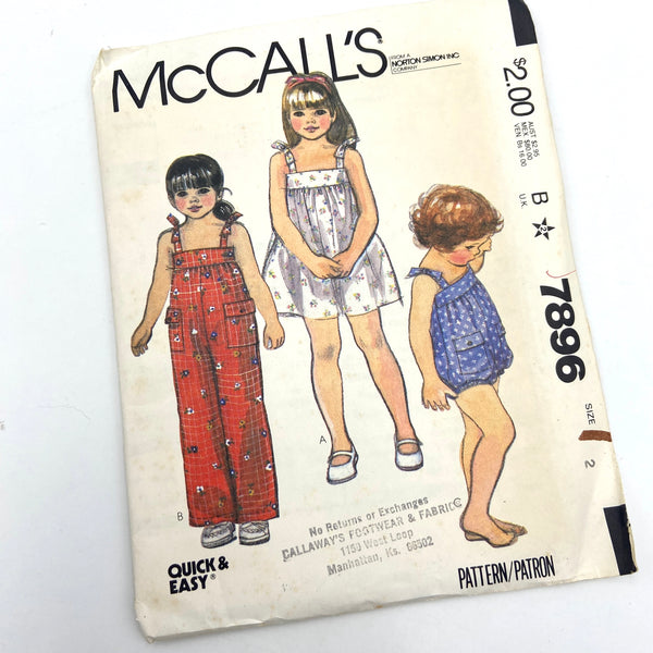 McCall's 7896 | Children's Dress, Jumpsuit and Romper | Size 2