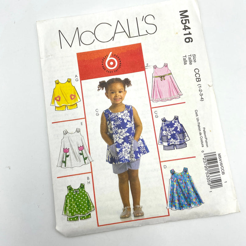 McCall's M5416 | Toddlers' Tops, Dresses and Shorts | Size 1-4