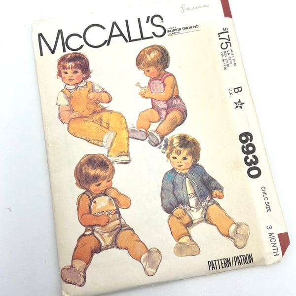McCall's 6930 | Infants' Jacket, Rompers and Shirt | Size 3 - 12 mos